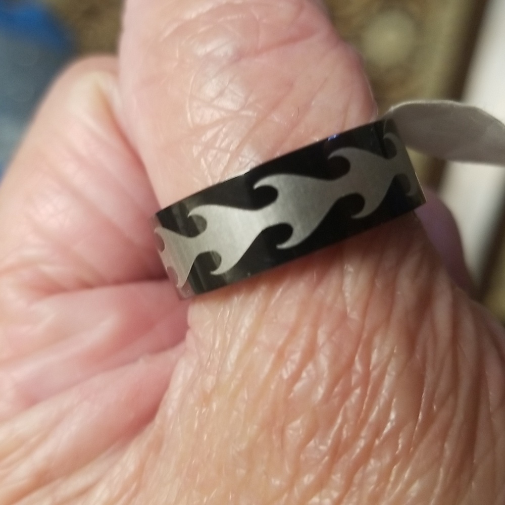 Men's Black and Silver Ring
